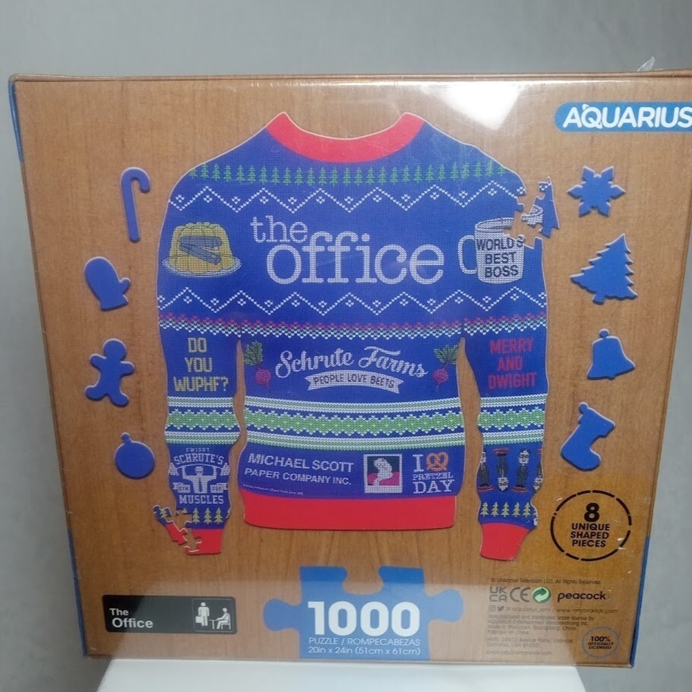 The Office Schrute Farms Ugly Christmas Sweater Shaped 1000 Piece Jigsaw Puzzle - Picture 2 of 2